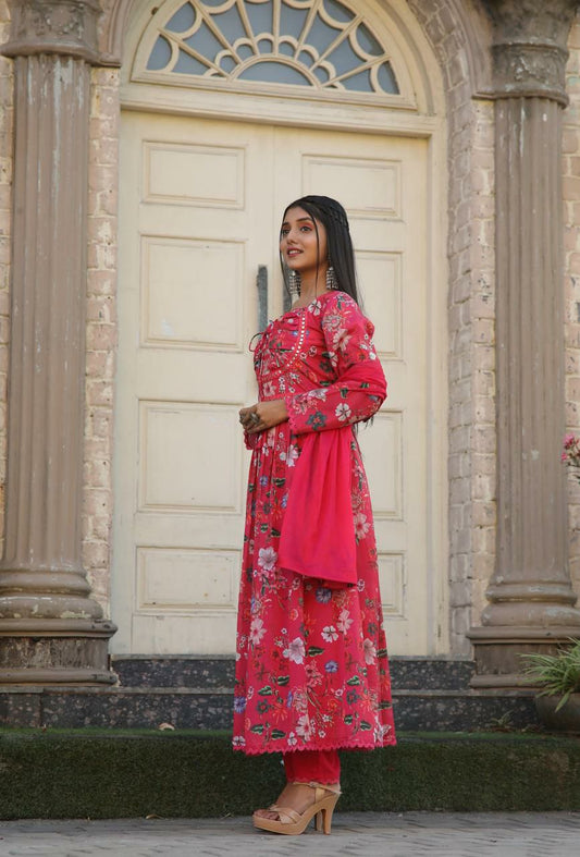 RED COLOURS CINNON PRINTED DRESS