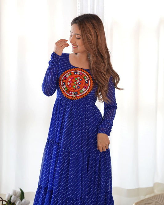 HEAVY PURE SOFT FOX GEORGETTE LAHERIYA PRINT GOWN