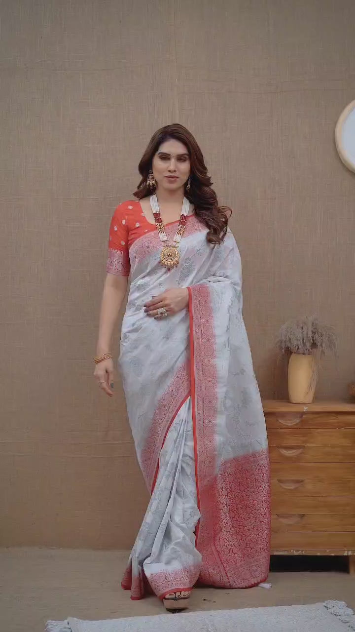 PURE SILVER JARMAN JARI JAQUCARD WEVEING SAREE